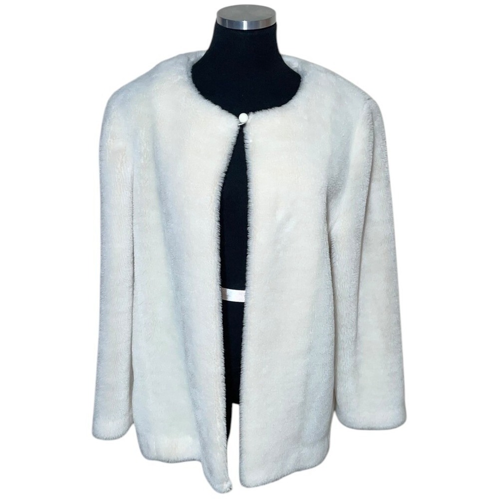 Vtg 60s Carpet Coat Women L Handmade Ivory Faux Fur Mob Wife‎ Baddie Classic